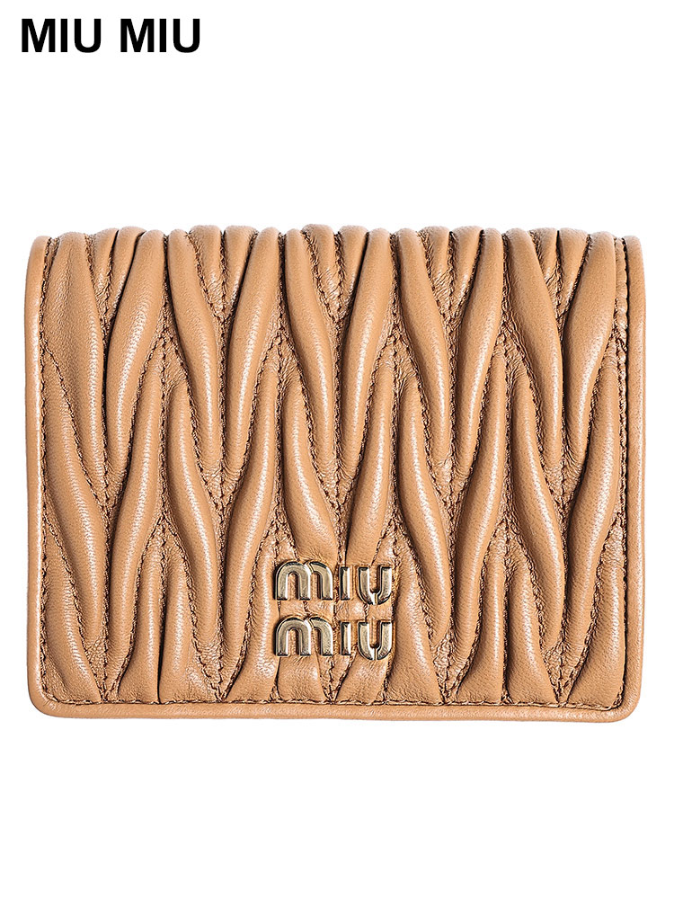 MIUMIU (ミュウミュウ) マテラッセレザー メタルロゴ 二つ折り 財布