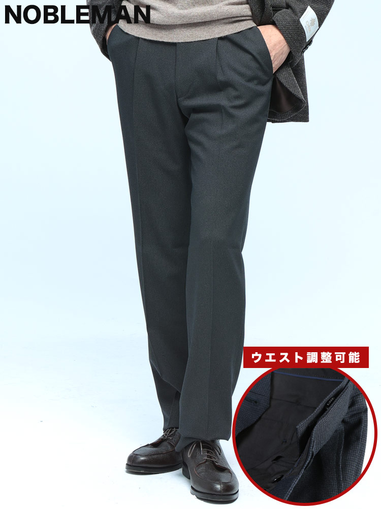 ワンタック スラックス ウエストアジャスター 千鳥柄 ボトムス パンツ