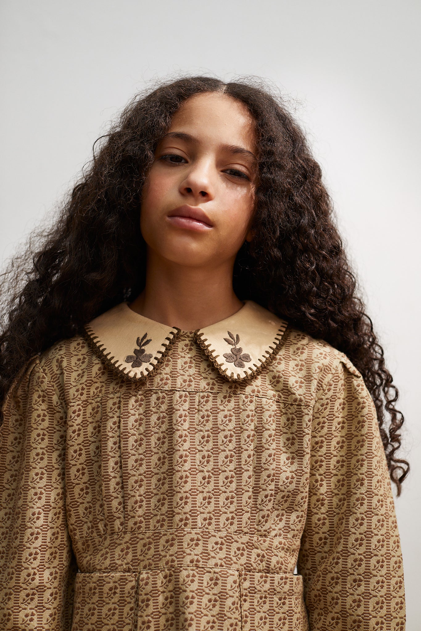 Enid' Dress - Grid Floral Jacquard – Sage Kids