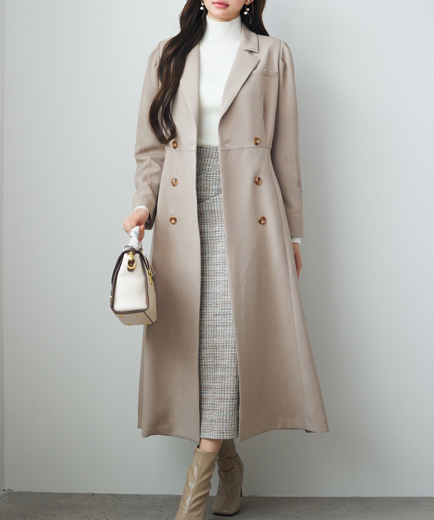 テーラードダブルブレストロングトレンチコートsdp0316 ベージュ