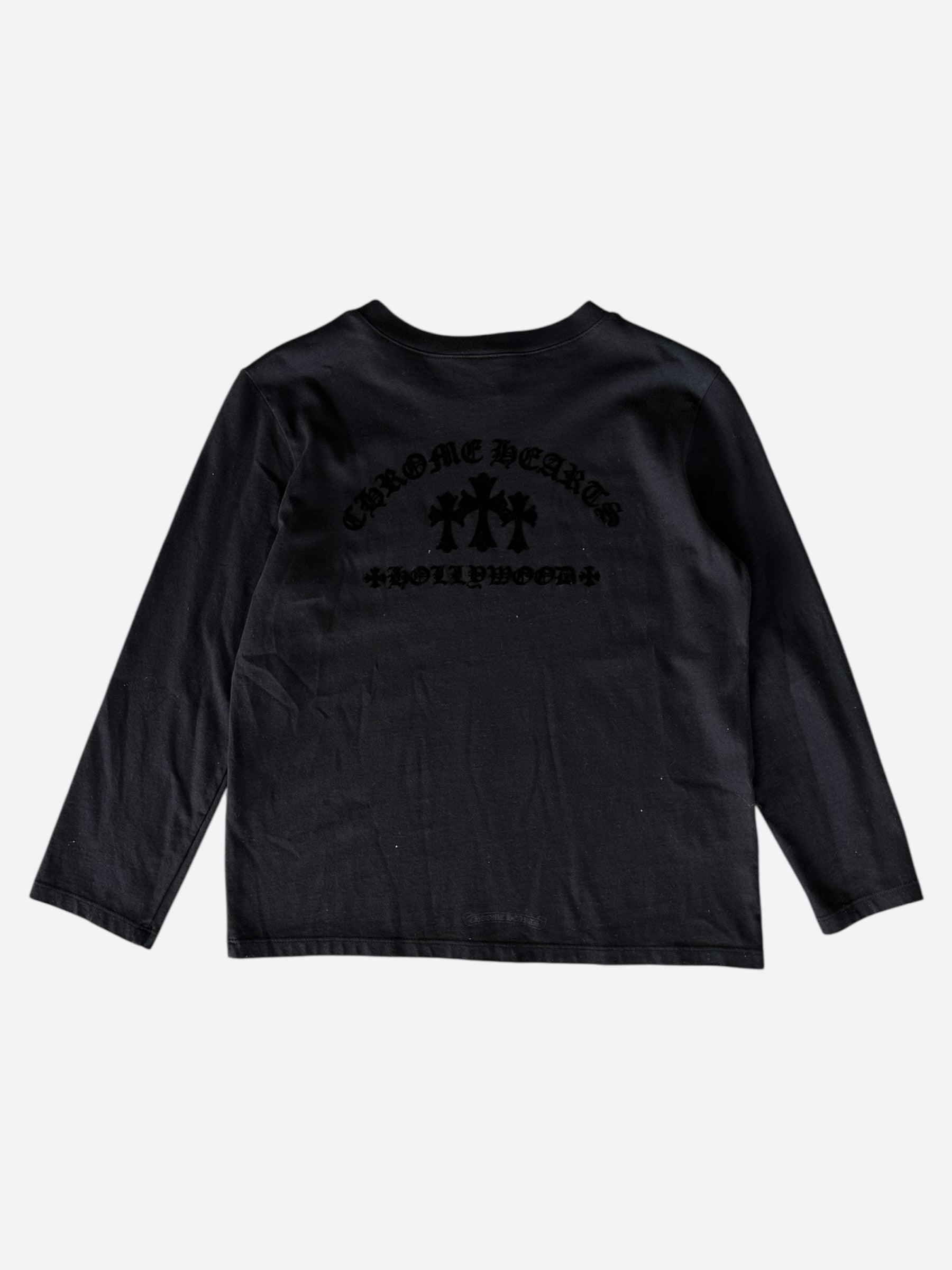 Chrome Hearts Black Velour Triple Cross Women's Longsleeve T-Shirt