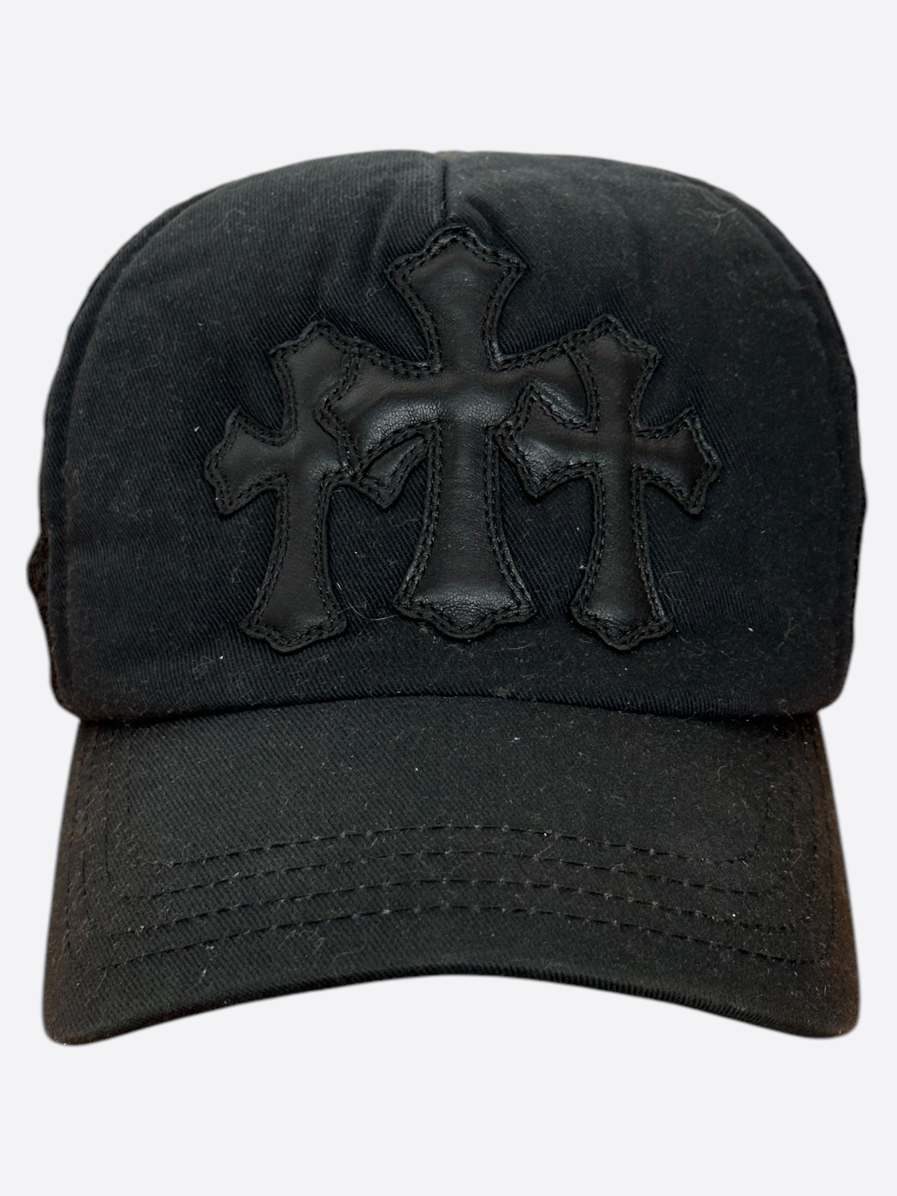 Chrome Hearts Black Triple Leather Cross Patch Trucker Hat – Savonches