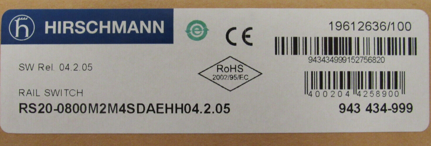 NEW HIRSCHMANN RS20 DIN RAIL ETHERNET SWITCH RS20-0800M2M4SDAEHH04