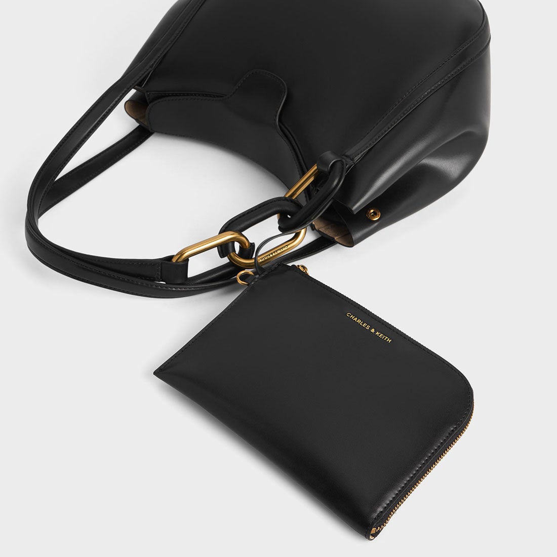 CHARLES & KEITH Kora コラ メタリックアクセントトートバッグ （Black