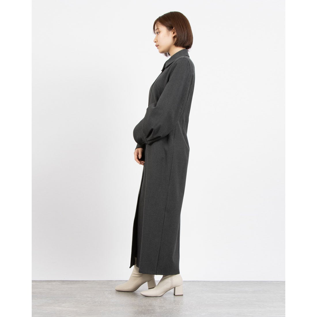 クラネ CLANE POWER SHOULDER CHECK SHIRT ONEPIECE （GRAY