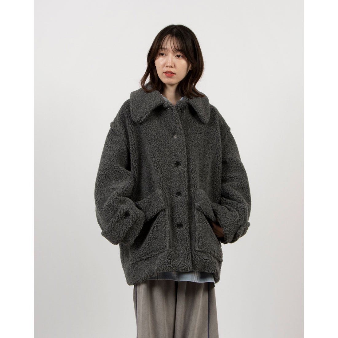 クラネ CLANE RIDGE POCKET BOA OVER COAT （GRAY） - ファッション