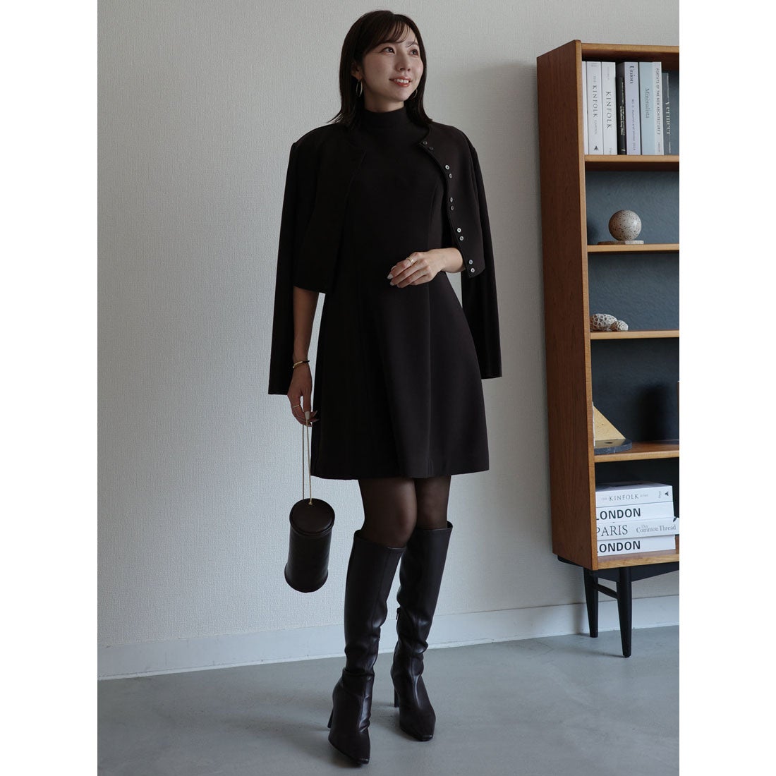 アニュアンス anuans カットジョーゼットミニワンピース （BLACK） -靴