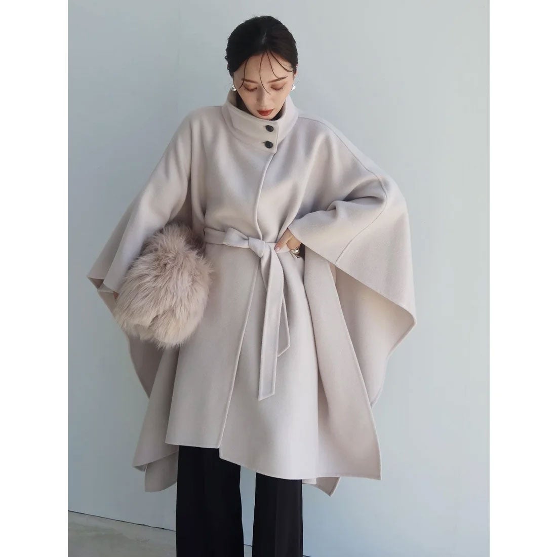 アニュアンス anuans ウールポンチョコート （GREY BEIGE