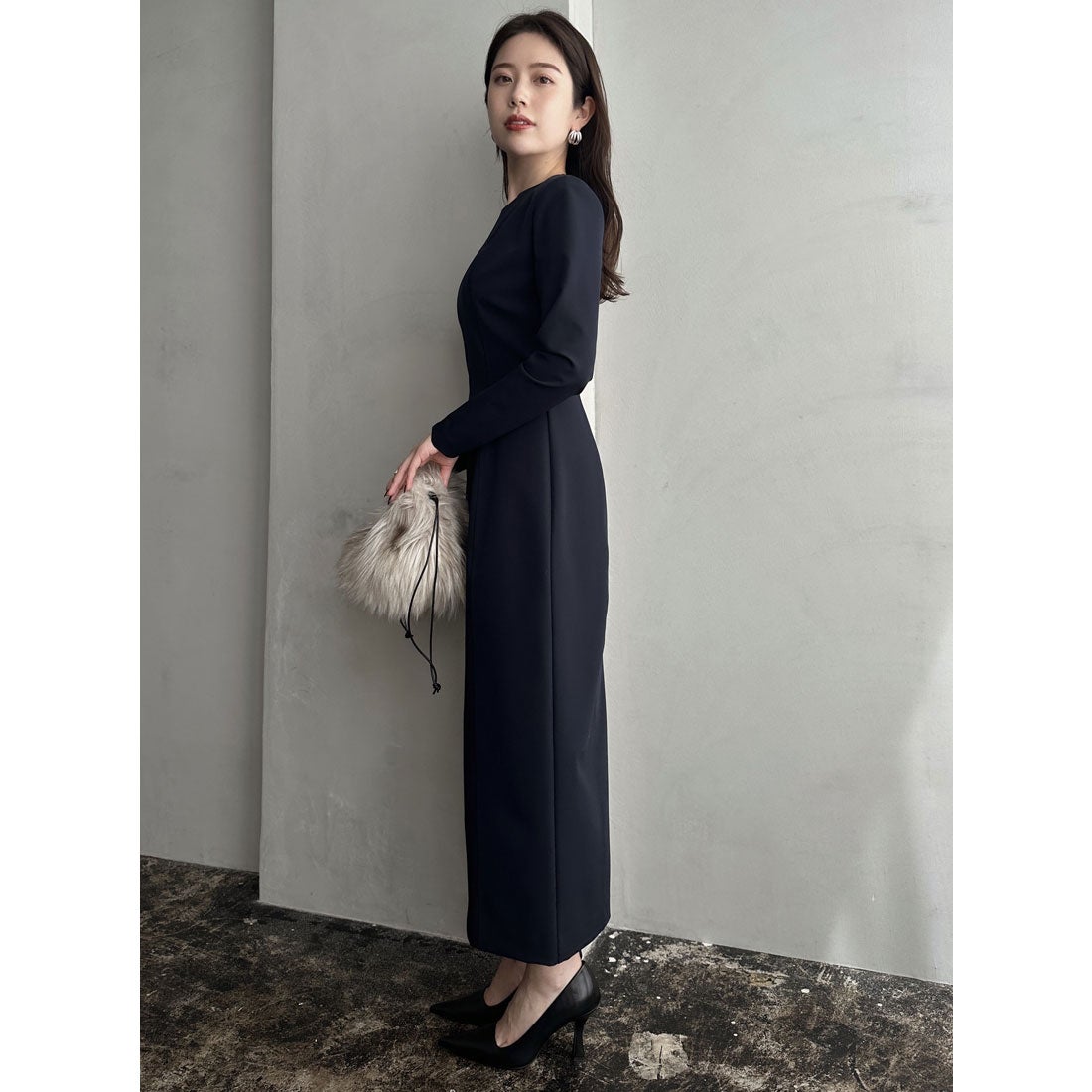 アニュアンス anuans ステッチワークコクーンワンピース （NAVY