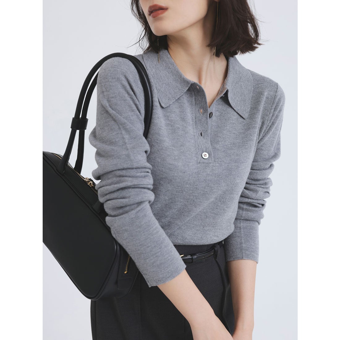 アニュアンス anuans ウールニットポロシャツ （GREY） - ファッション