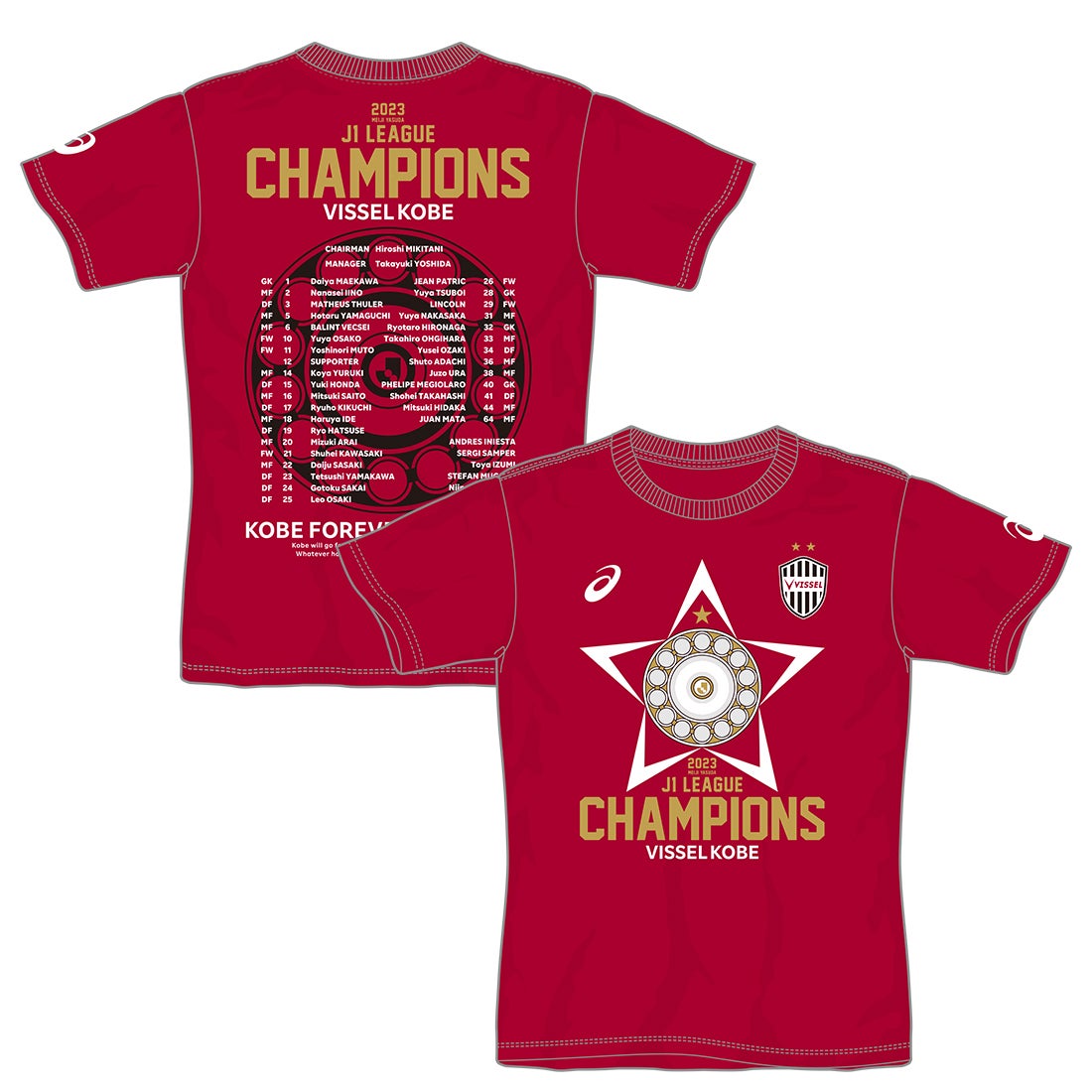 ASICS ヴィッセル神戸 2023 優勝記念Tシャツ(レッド) 2103A088 601