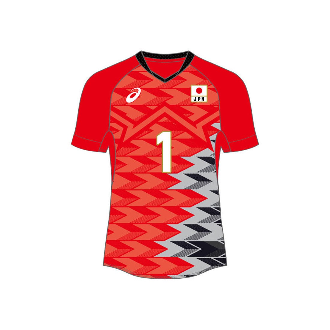 ASICS アシックス 2024年VB男子日本代表レプリカシャツ （Vレッド/No.1