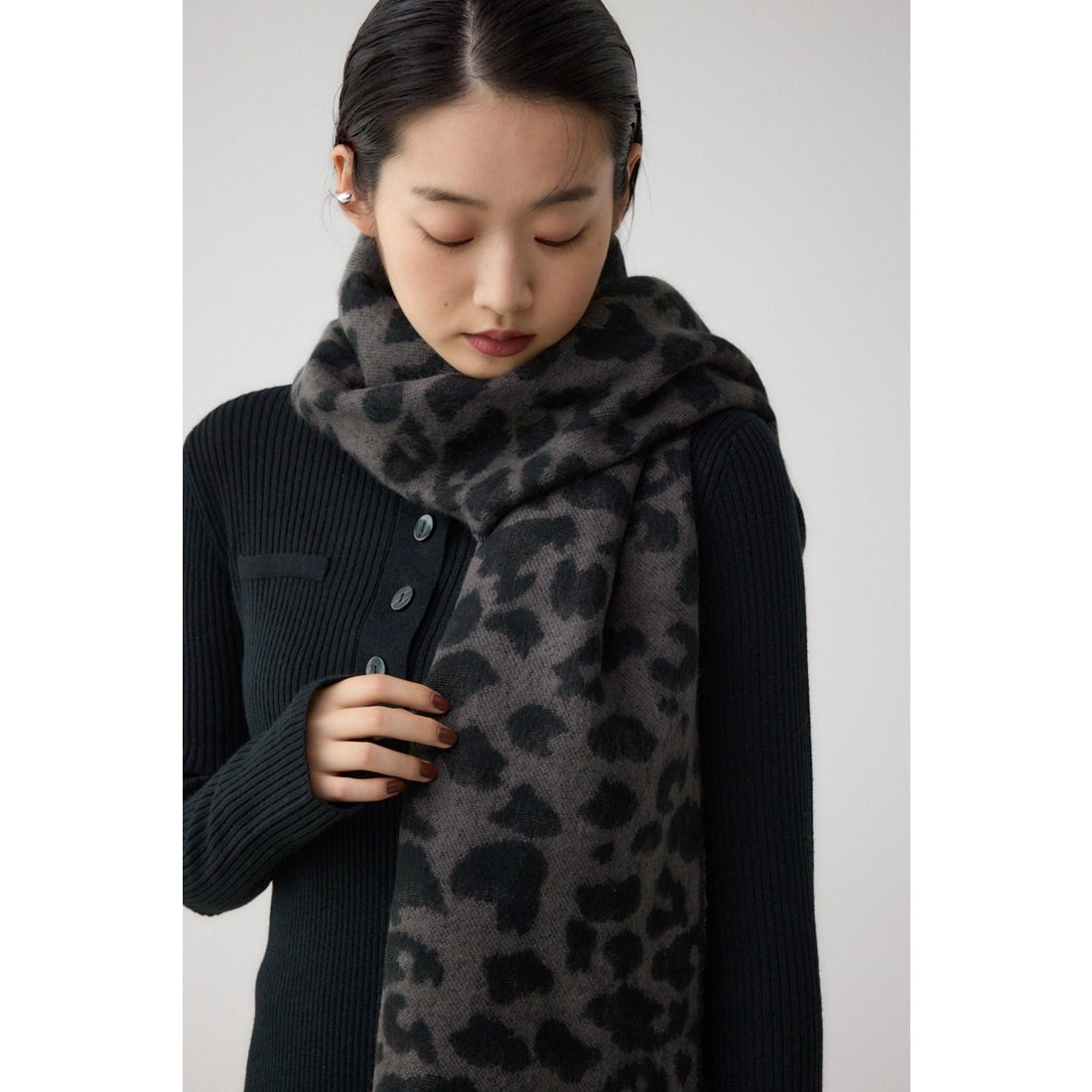 AZUL BY MOUSSY ビッグレオパードストール 柄GRY5 -靴＆ファッション