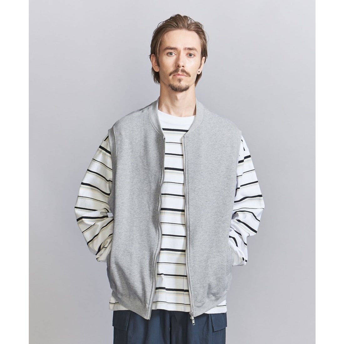 62683ダンロップジップアップニットベストグレーLL
