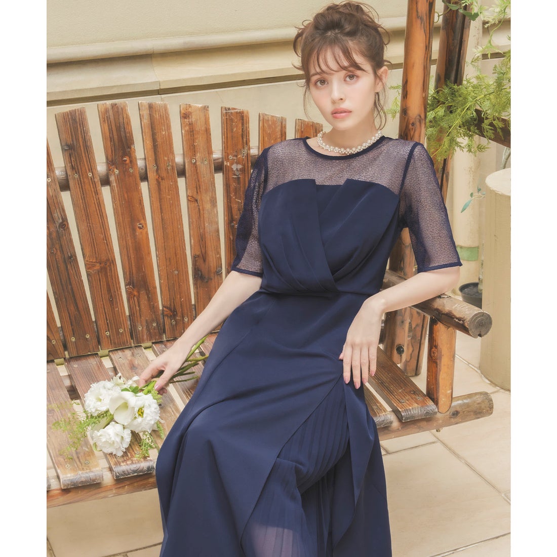 ガール GIRL ビスチェ風アシンメトリーデザイン プリーツ ロング結婚式