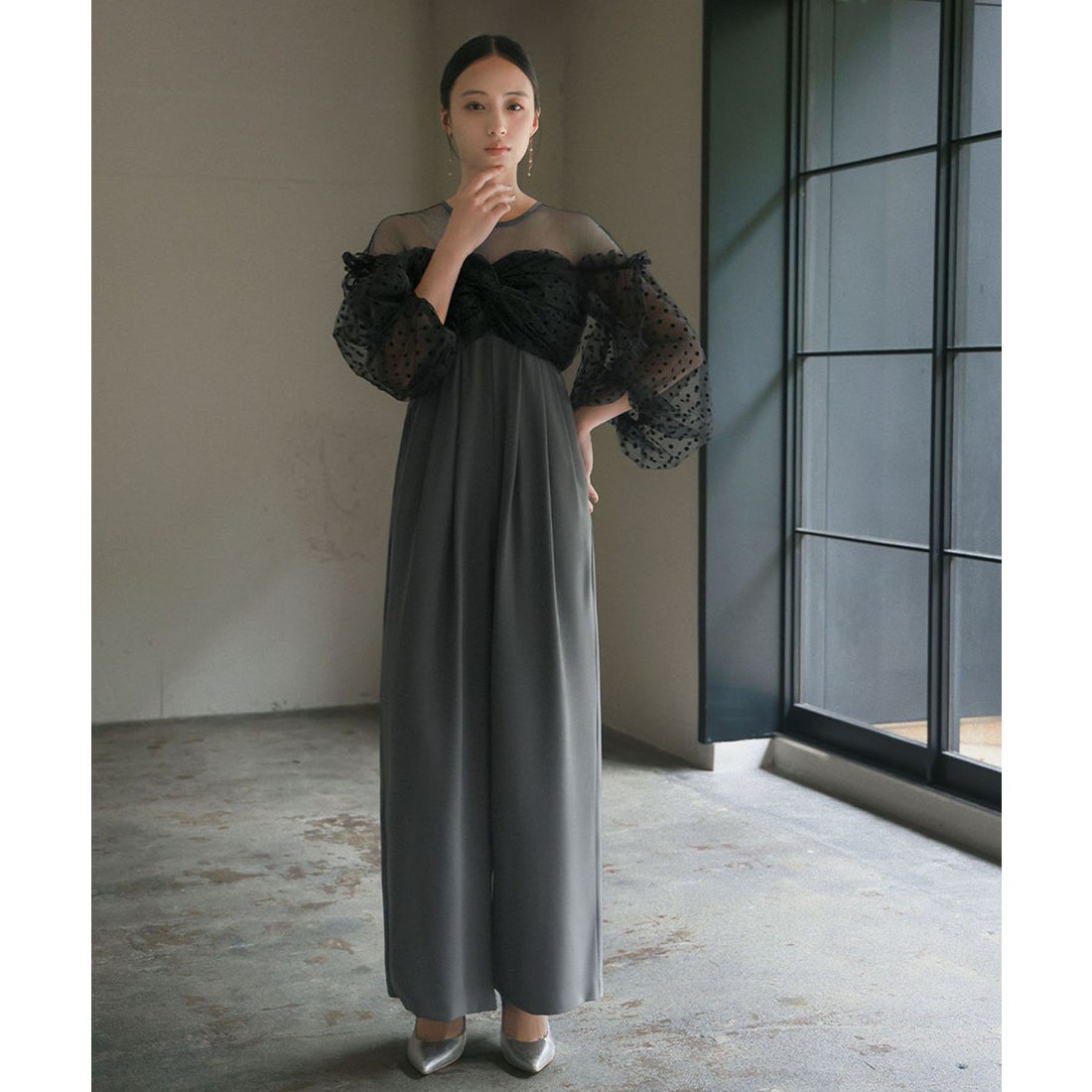 ガール GIRL フロッキードットシアーオールインワン 結婚式 パンツ