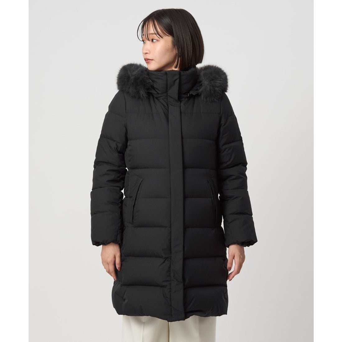UNITED ARROWS green label relaxing フード ロング ダウン （BLACK