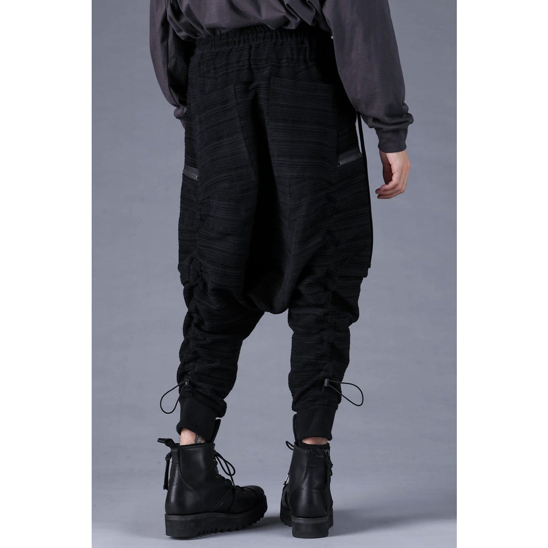 D.HYGEN Velour Random Border Jacquard Harem Cargo Pants （Black