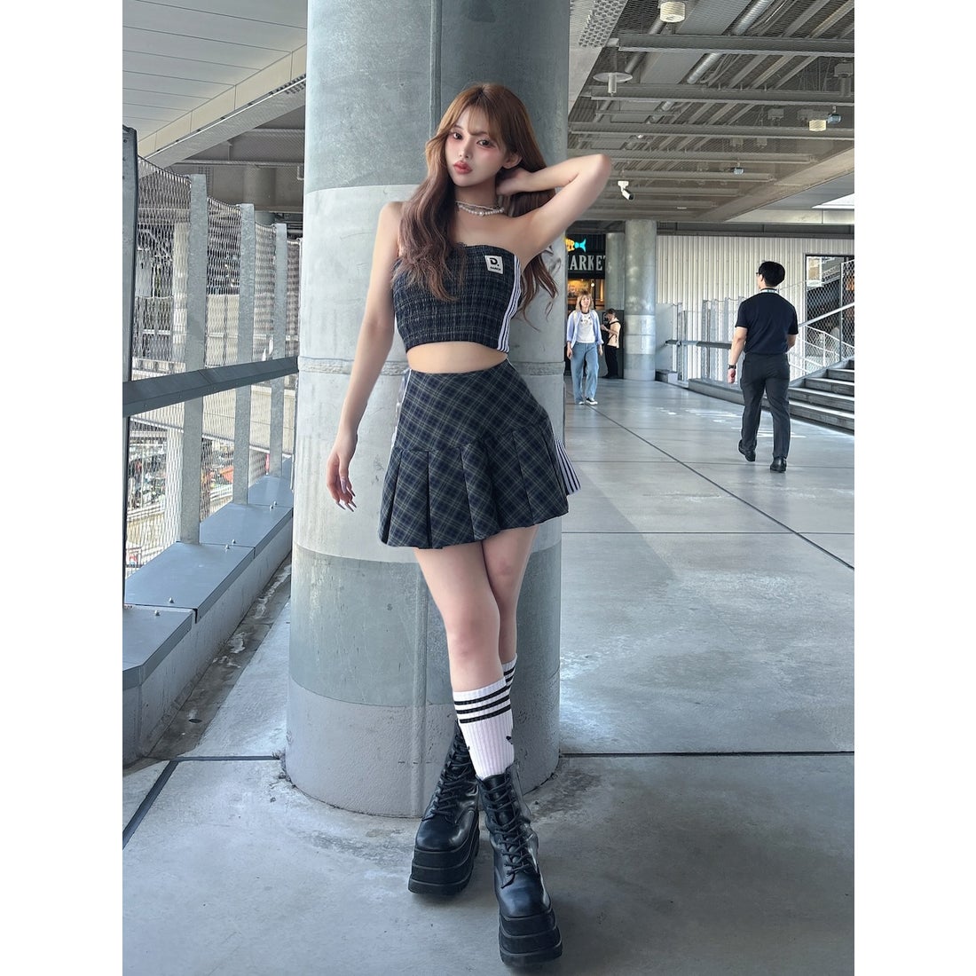 ダーリッチ Darich リメイクライクチェックミニスカート （グリーン