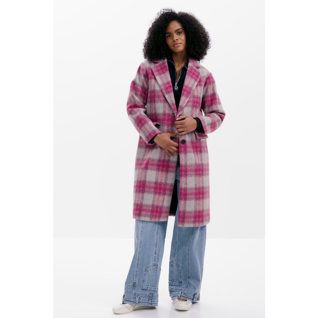 デシグアル Desigual タータンチェックコート （ピンク） -靴