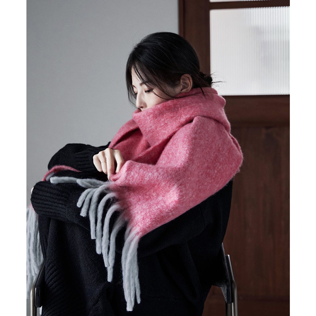 エトル etoll. メランジボリュームマフラー （ローズピンク×ライト