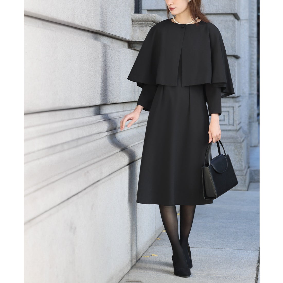 フロリア Flolia 【喪服 礼服】ケープ 膝丈 フレア ワンピース