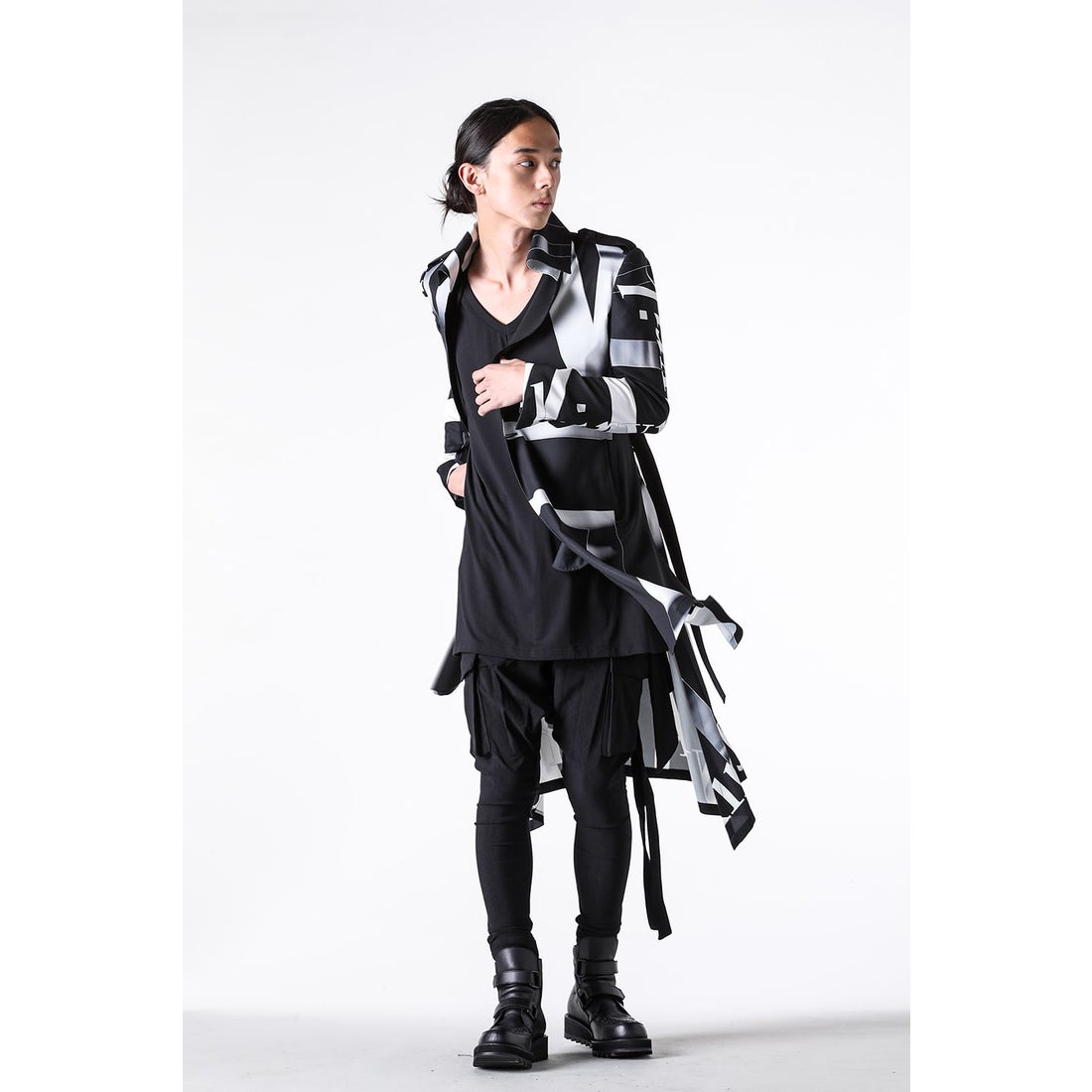 kiryuyrik UNIONJACK Twill Single Napoleon Flare Long Jacket BK&WH