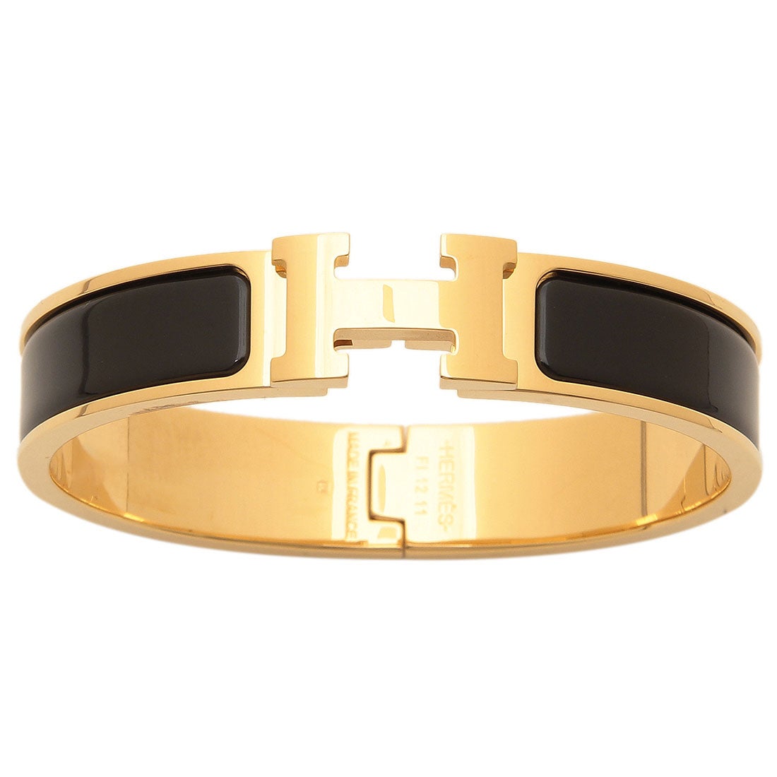 エルメス Hermes ブレスレット バングル クリックH ブラック ゴールド