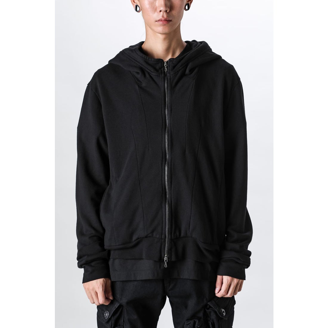 ユリウス JULIUS Cotton Modal Sweat Zip Up Hoodie（BLACK） -FASCINATE