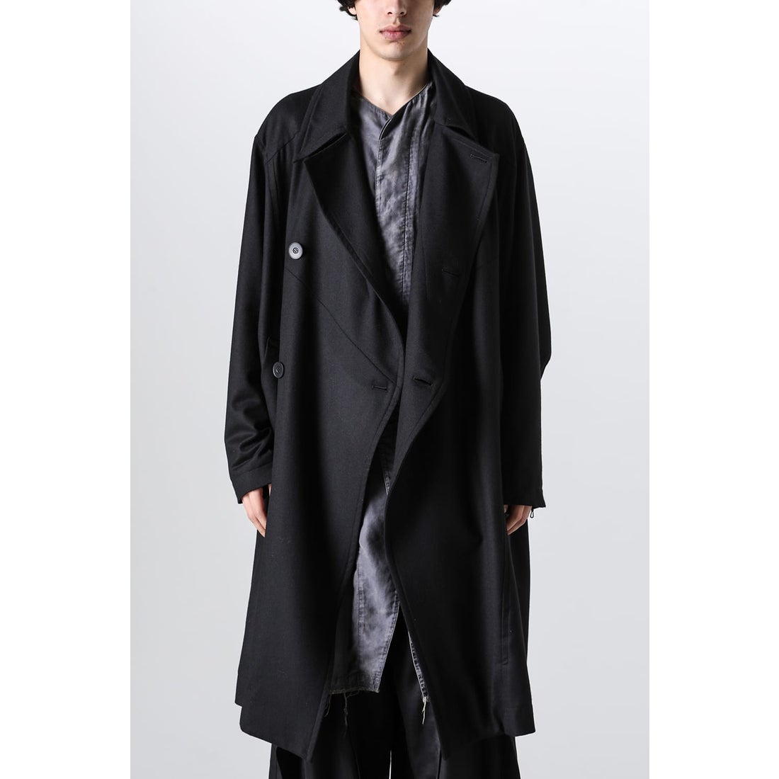 JULIUS Wool Cashmere Saxony Over Size Long Coat （Black） -FASCINATE