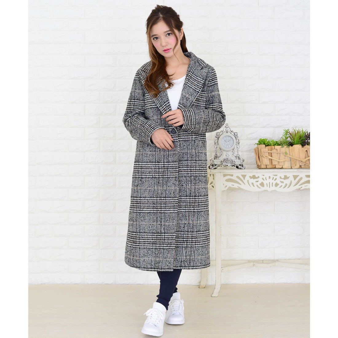 レースレディース Lace Ladies グレンチェック柄ロングチェスター