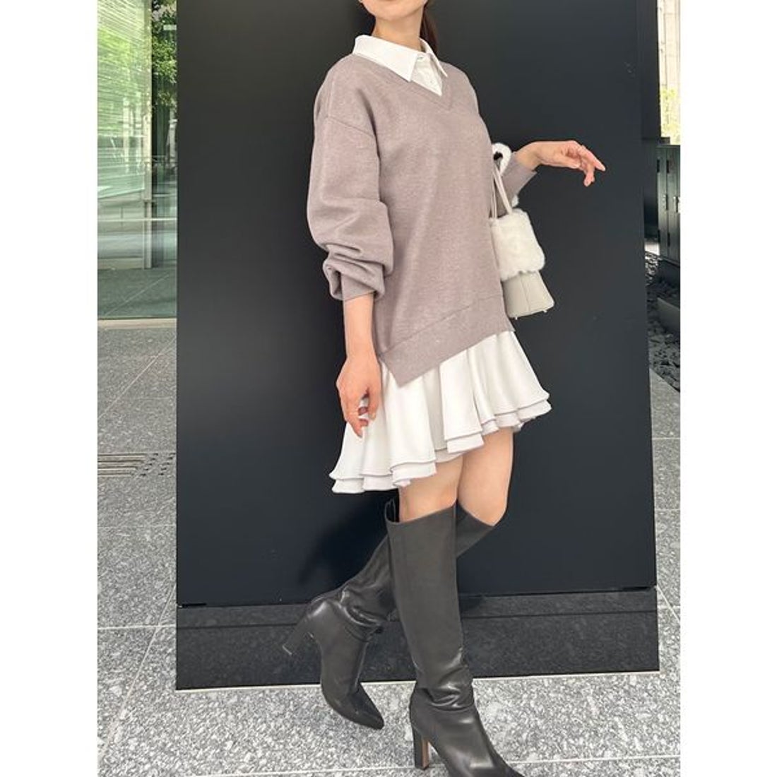 リリーブラウン LILY BROWN シャツドッキングフリルミニワンピース