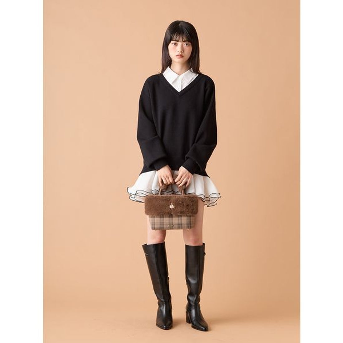 リリーブラウン LILY BROWN シャツドッキングフリルミニワンピース