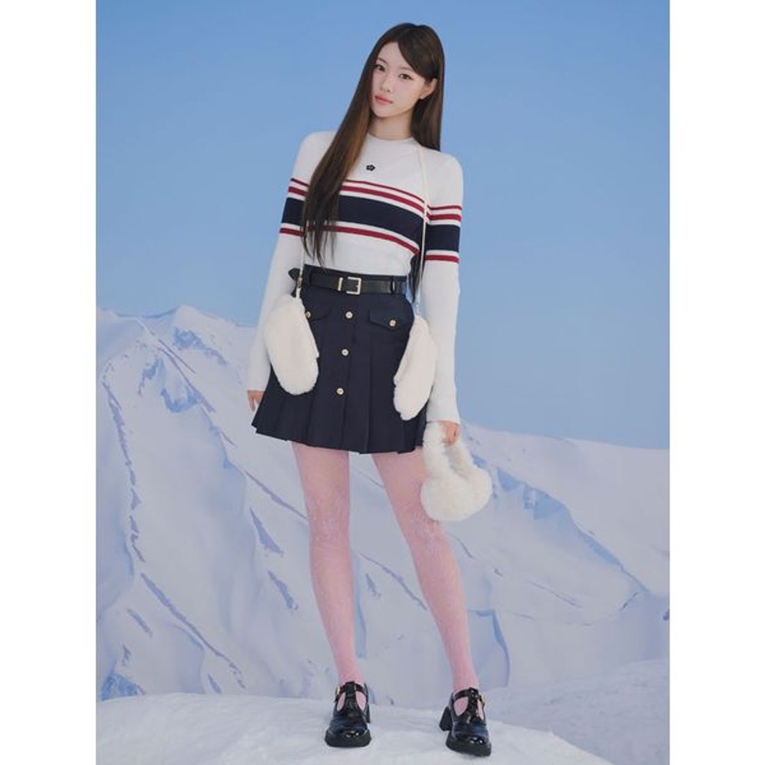 リリーブラウン LILY BROWN ベルト付きプリーツスカショーパン （NVY