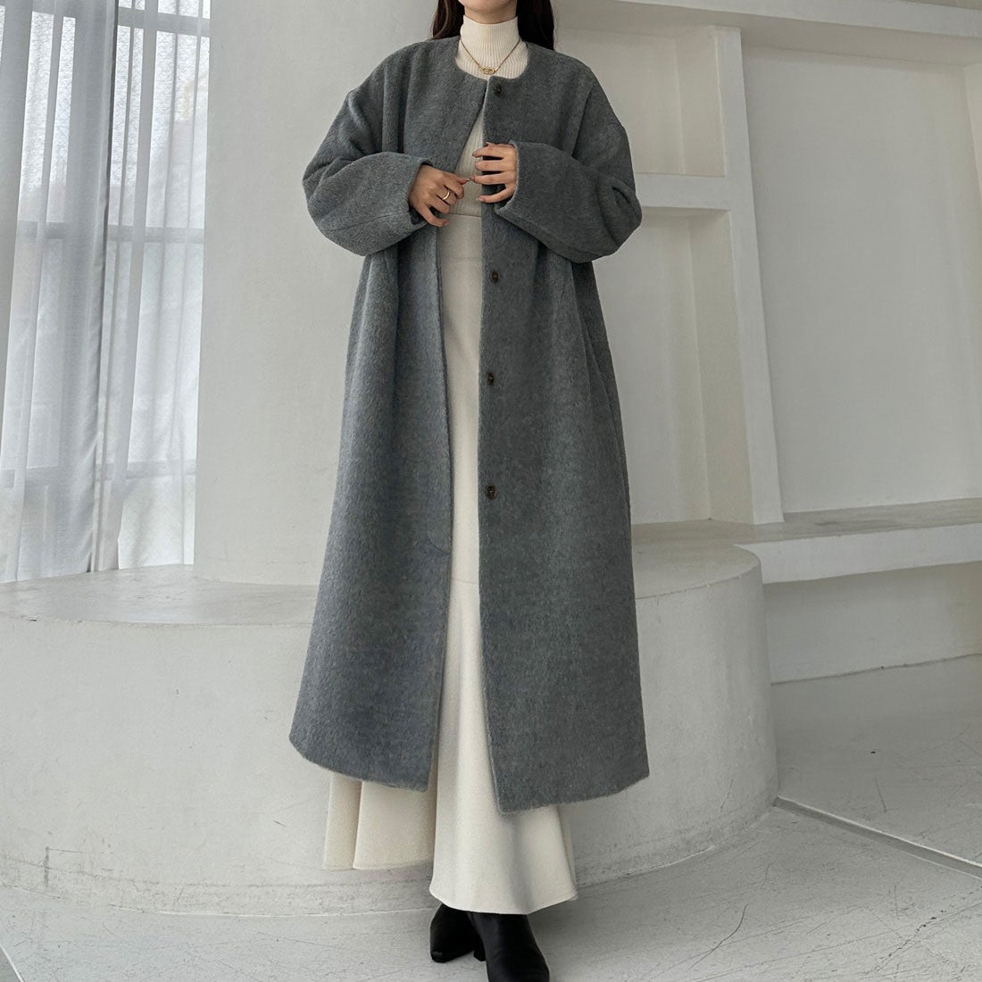 ルエレ Louere Louere シャギーノーカラーコクーンロングコート