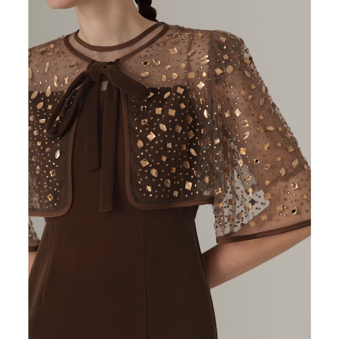 レジャ Leja ビジューストーンボレロベロアスリットIラインドレス