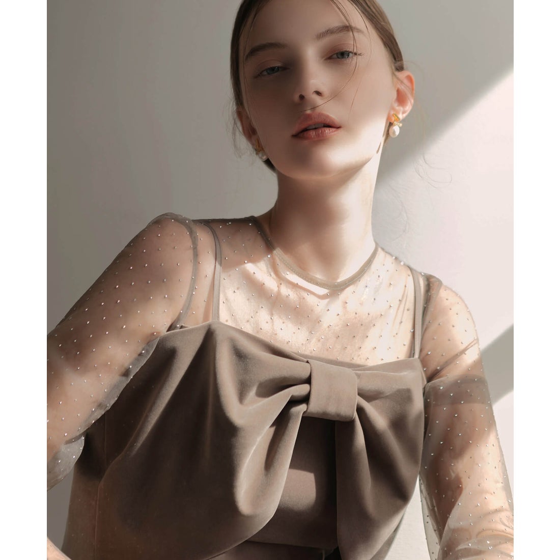 レジャ Leja 2WAYリボンビスチェドットストーンベロアIラインドレス