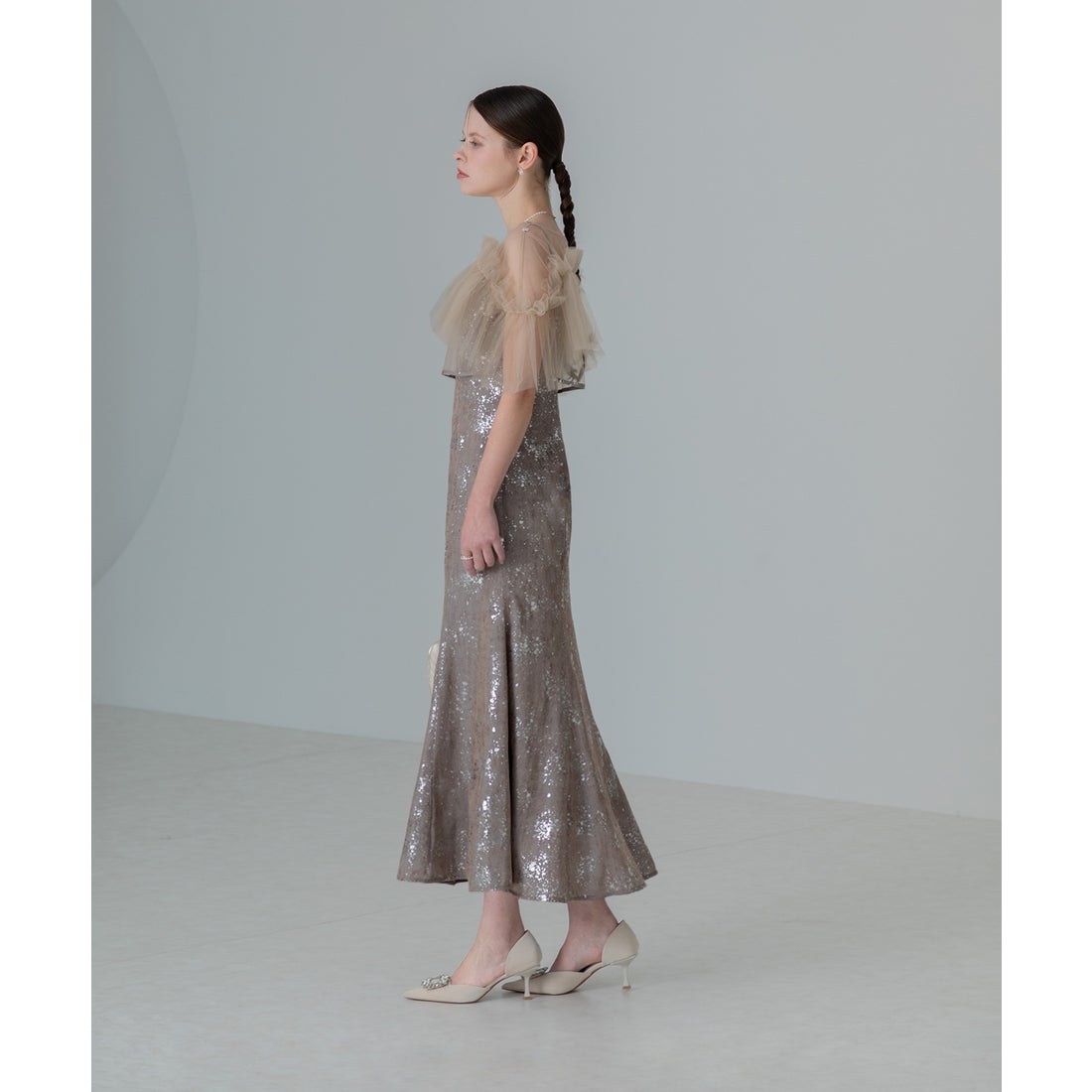 レジャ Leja チュールフリルボレロペイントマーメイドドレスワンピース