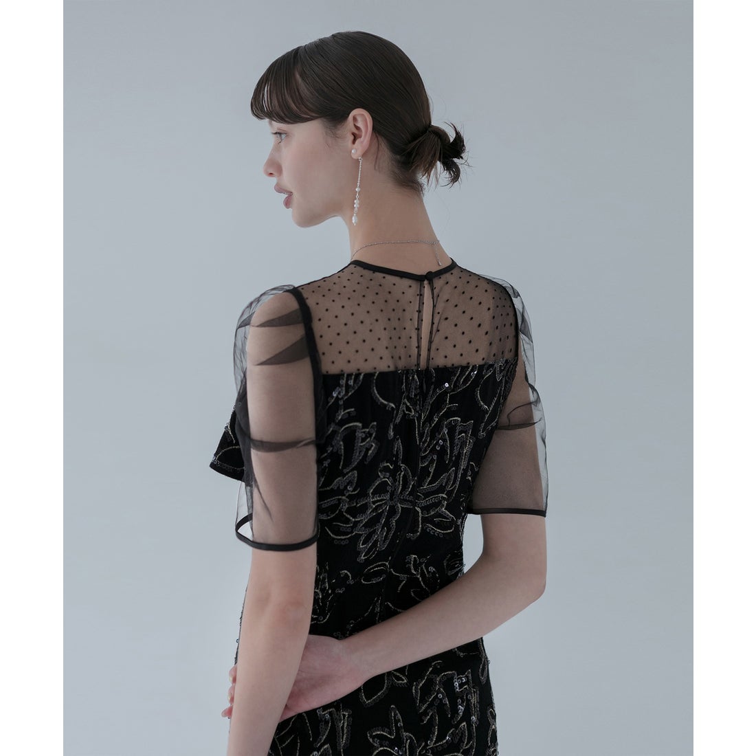 レジャ Leja ドットチュールフラワースパンコールIラインドレス