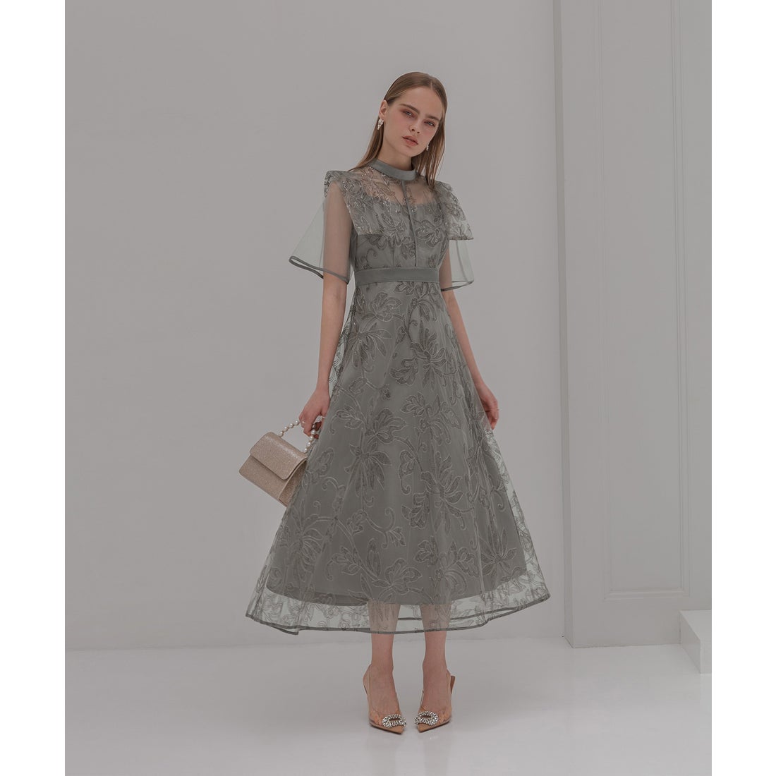 レジャ Leja フラップデザインフラワースパンコールAラインワンピース