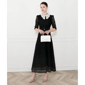 レジャ Leja レースビッグカラー花柄刺繍ウエストマークロングフレ