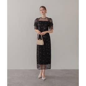 レジャ Leja スパンコールフラワーリボンチュールワンピースドレス