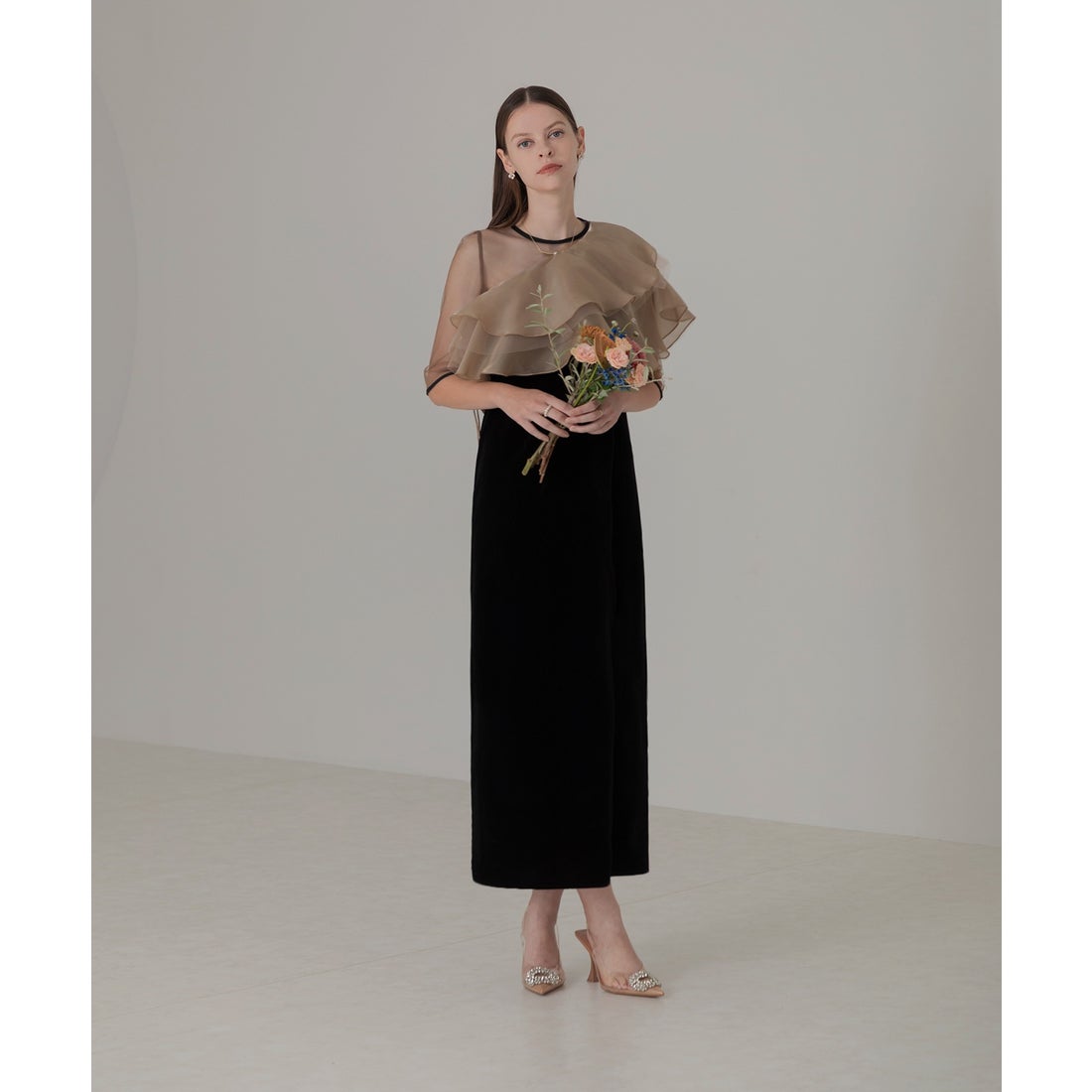 レジャ Leja アシンメトリーティアードフリル3WAYベロアIラインドレス