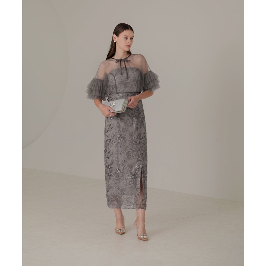 レジャ Leja チュールフリルリボンボレロスパンコール花柄刺繍ベア