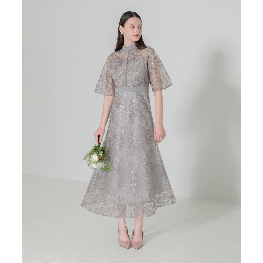 レジャ Leja スパンコール花柄刺繍プチハイネックウエストマークA