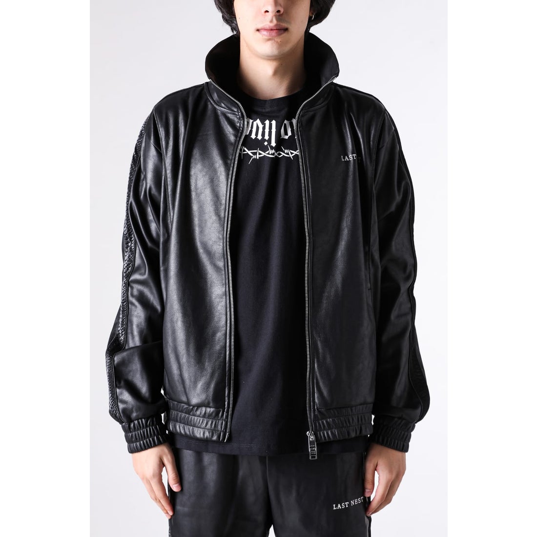 ラストネスト LAST NEST Faux Leather Track Jacket （Black） -FASCINATE