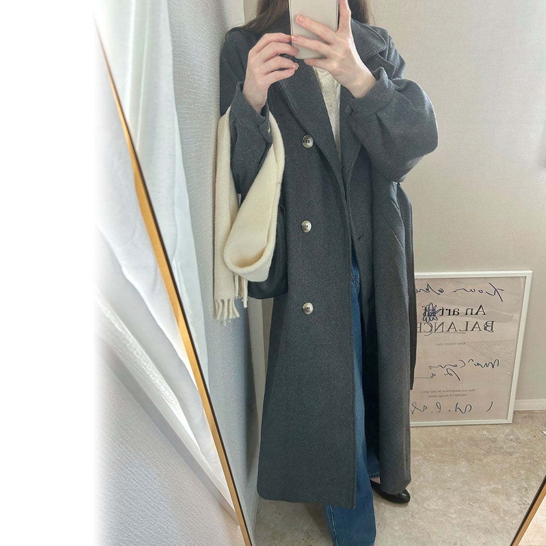 ラウアー LAUIR ダブルボタンロングコート （ダークグレー
