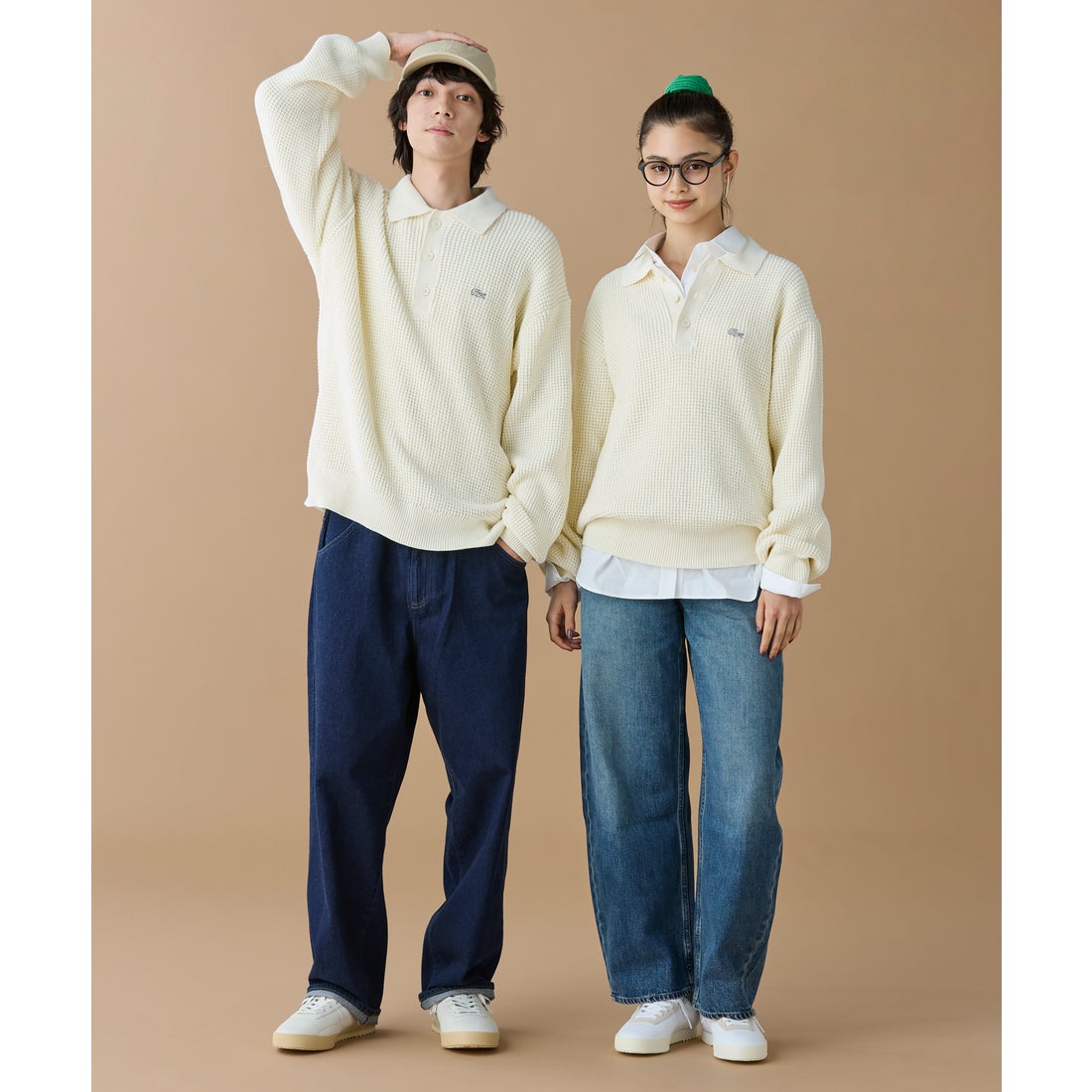 ラコステ LACOSTE ワッフルニットポロセーター （オフホワイト） -靴