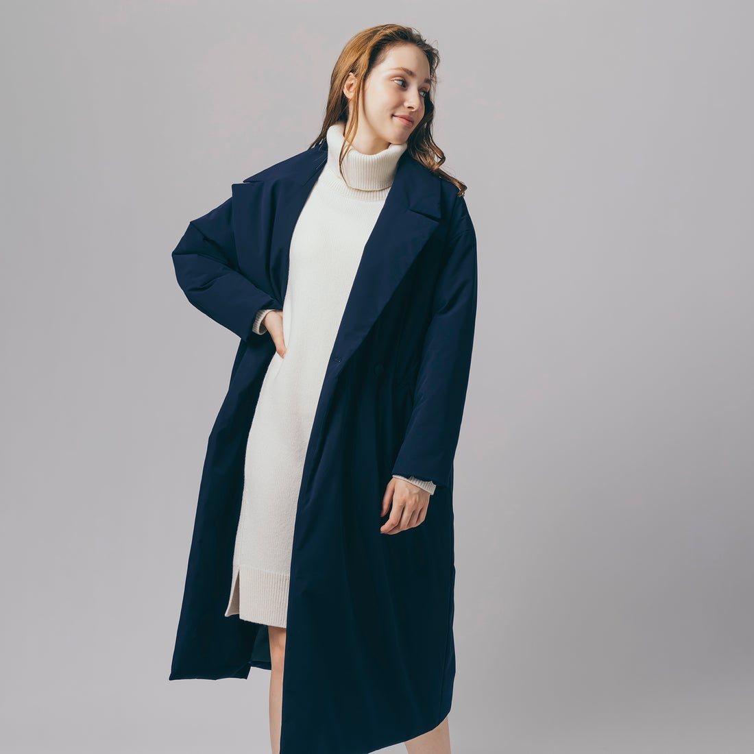 ラコステ LACOSTE パデッドロングチェスターコート （ネイビー