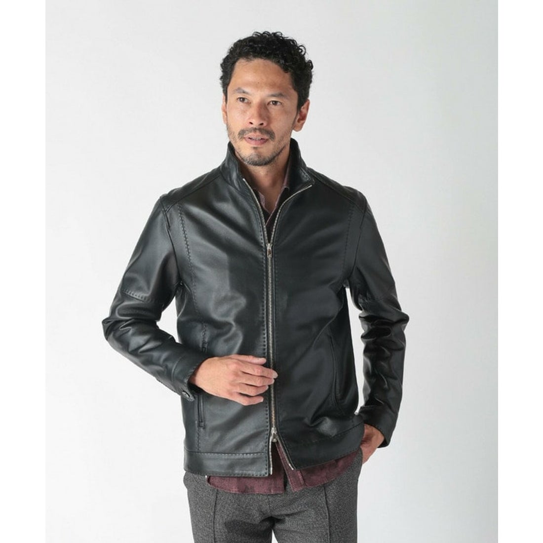 メンズビギ MEN'S BIGI スタンドカラーシングルライダース レザー